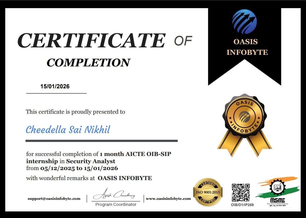 Oasis Infobyte Internship Certificate